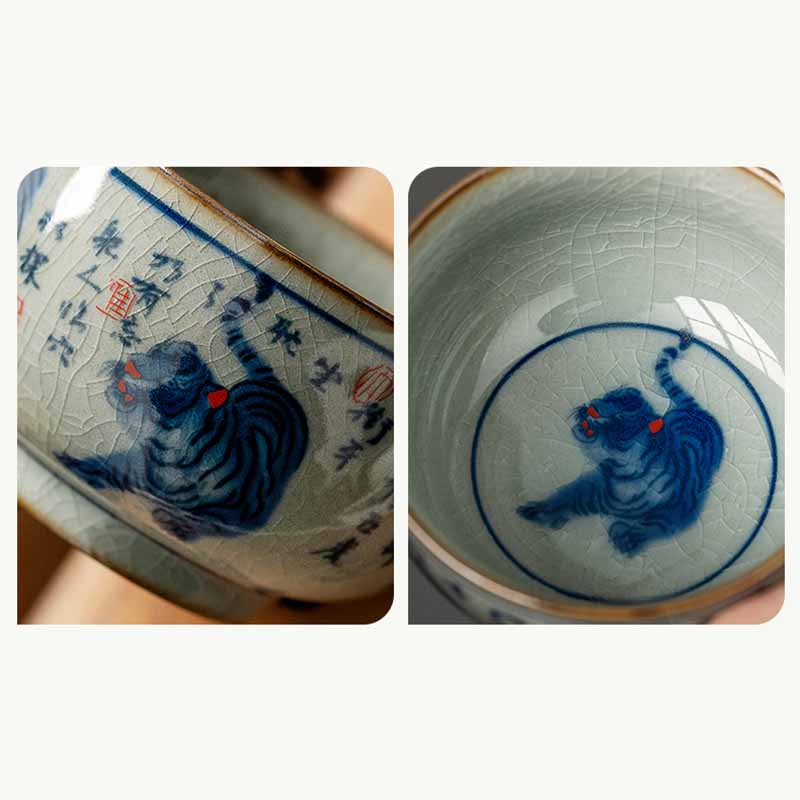 Tasse à thé en céramique peinte à la main en forme de tigre mignon de Jingdezhen, Buddha Stones, tasse à thé Kung Fu, bol 140 ml