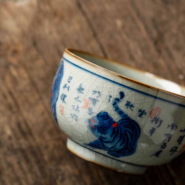 Tasse à thé en céramique peinte à la main en forme de tigre mignon de Jingdezhen, Buddha Stones, tasse à thé Kung Fu, bol 140 ml
