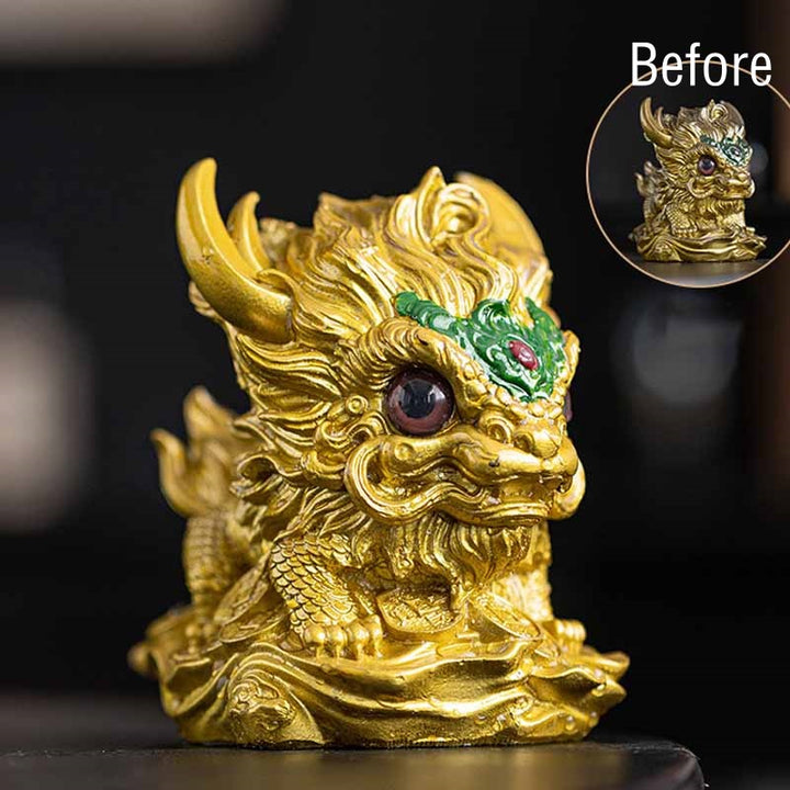 Buddha Stones changeantes de couleur, petite figurine en résine Kirin pour décoration de maison - Changement de couleur - Kirin en or 12*8*11,5 cm - image 17