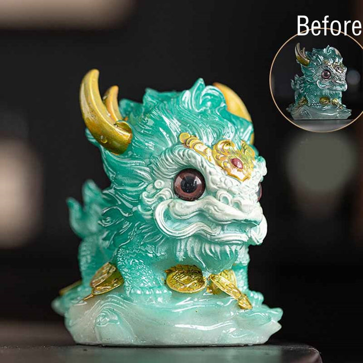Buddha Stones changeantes de couleur, petite figurine en résine Kirin pour décoration de maison - Changement de couleur - Cyan Kirin 12*8*11,5 cm - image 20