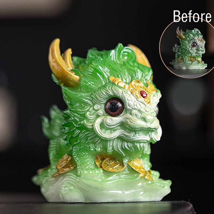 Buddha Stones changeantes de couleur, petite figurine en résine Kirin pour décoration de maison - Changement de couleur - Kirin vert 12*8*11,5 cm - image 18