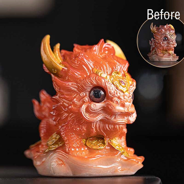 Buddha Stones changeantes de couleur, petite figurine en résine Kirin pour décoration de maison - Changement de couleur - Orange Kirin 12*8*11,5 cm - image 1