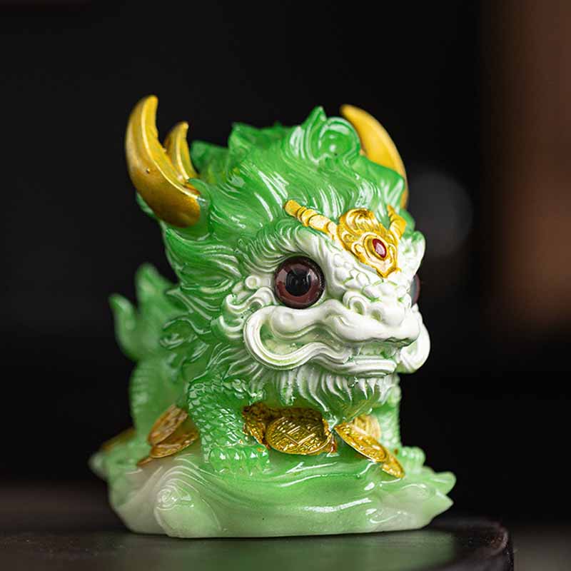 Buddha Stones changeantes de couleur, petite figurine en résine Kirin pour décoration de maison - Aucun changement de couleur - Kirin vert 12*8*11,5 cm - image 25