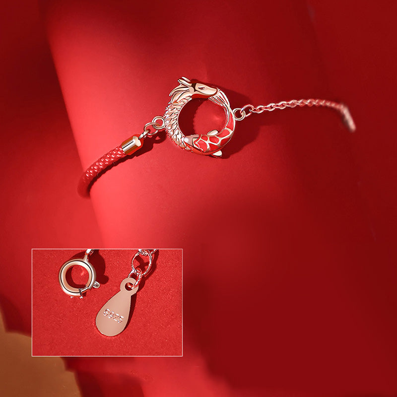 Bracelet de protection porte-bonheur en argent sterling 925 Buddha Stones et poisson Koi en cuivre de l'année du dragon