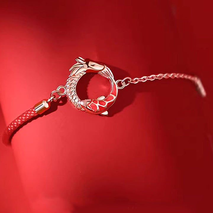 Bracelet de protection porte-bonheur en argent sterling 925 Buddha Stones et poisson Koi en cuivre de l'année du dragon