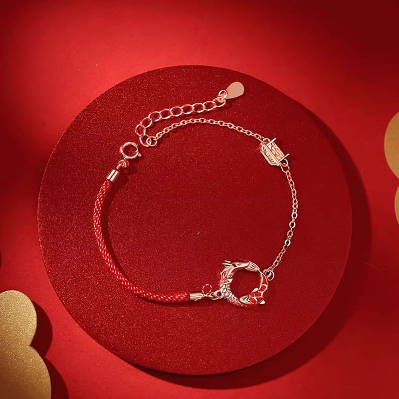 Bracelet de protection porte-bonheur en argent sterling 925 Buddha Stones et poisson Koi en cuivre de l'année du dragon