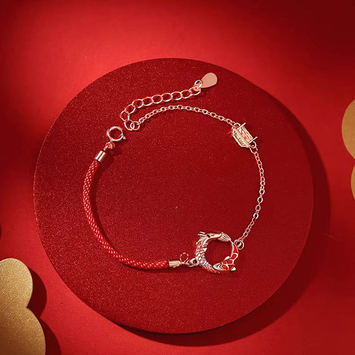 Bracelet de protection porte-bonheur en argent sterling 925 Buddha Stones et poisson Koi en cuivre de l'année du dragon