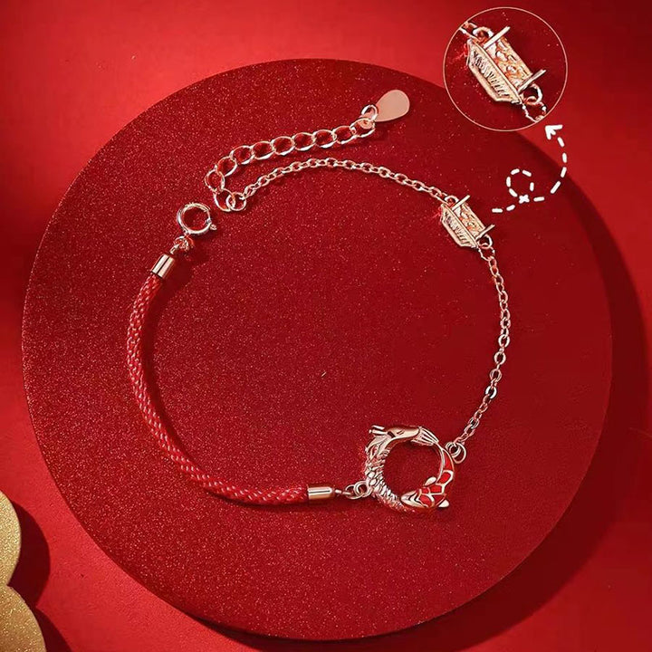 Bracelet de protection porte-bonheur en argent sterling 925 Buddha Stones et poisson Koi en cuivre de l'année du dragon