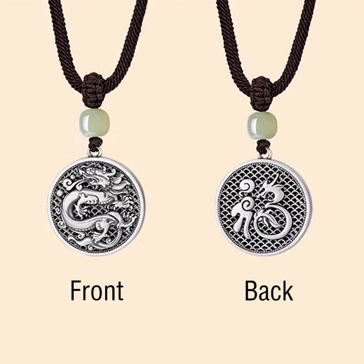 Collier pendentif en argent sterling 999 avec Buddha Stones et personnage Fu de l'année du dragon Hetian Jade