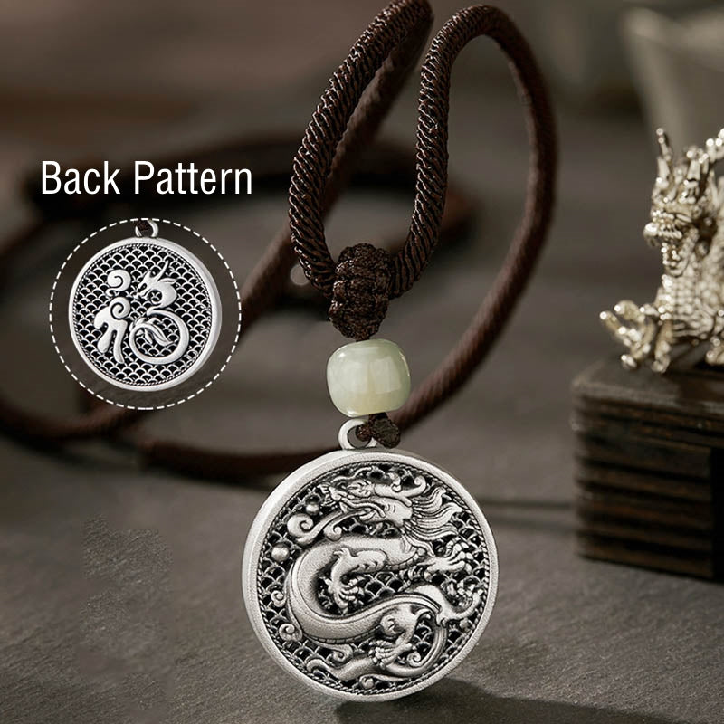 Collier pendentif en argent sterling 999 avec Buddha Stones et personnage Fu de l'année du dragon Hetian Jade