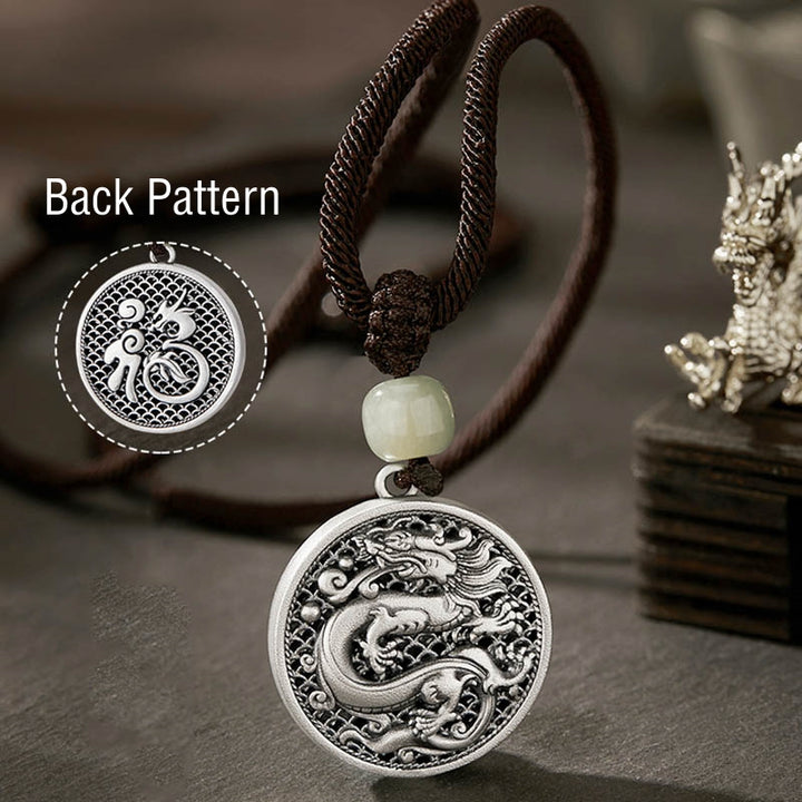 Collier pendentif en argent sterling 999 avec Buddha Stones et personnage Fu de l'année du dragon Hetian Jade