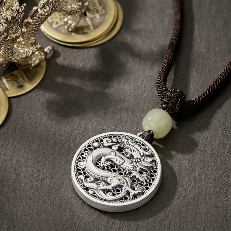 Collier pendentif en argent sterling 999 avec Buddha Stones et personnage Fu de l'année du dragon Hetian Jade