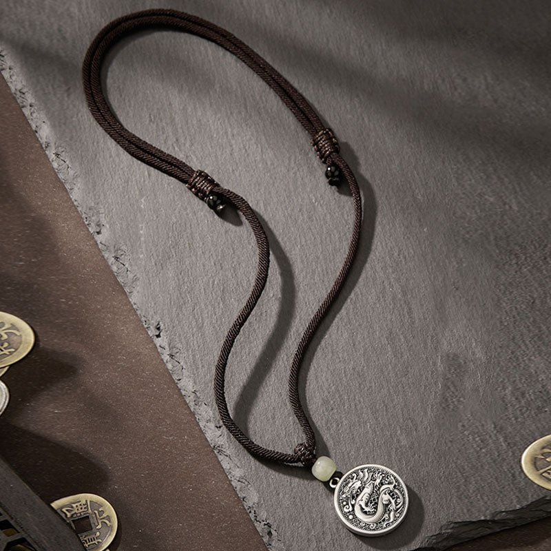 Collier pendentif en argent sterling 999 avec Buddha Stones et personnage Fu de l'année du dragon Hetian Jade