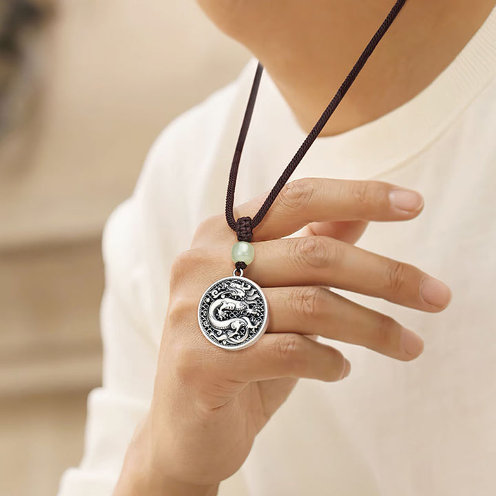 Collier pendentif en argent sterling 999 avec Buddha Stones et personnage Fu de l'année du dragon Hetian Jade