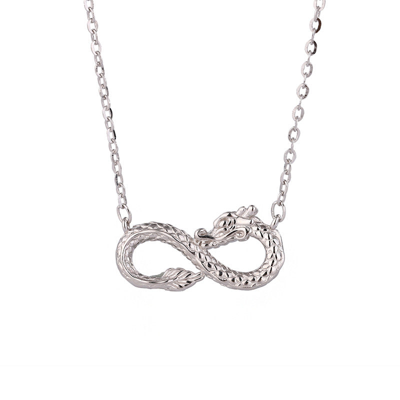 Collier pendentif en argent sterling 999 avec nœud sans fin de l'année du dragon et Buddha Stones