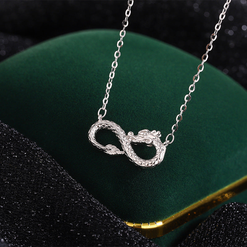 Collier pendentif en argent sterling 999 avec nœud sans fin de l'année du dragon et Buddha Stones