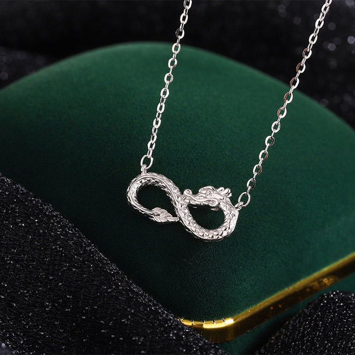 Collier pendentif en argent sterling 999 avec nœud sans fin de l'année du dragon et Buddha Stones