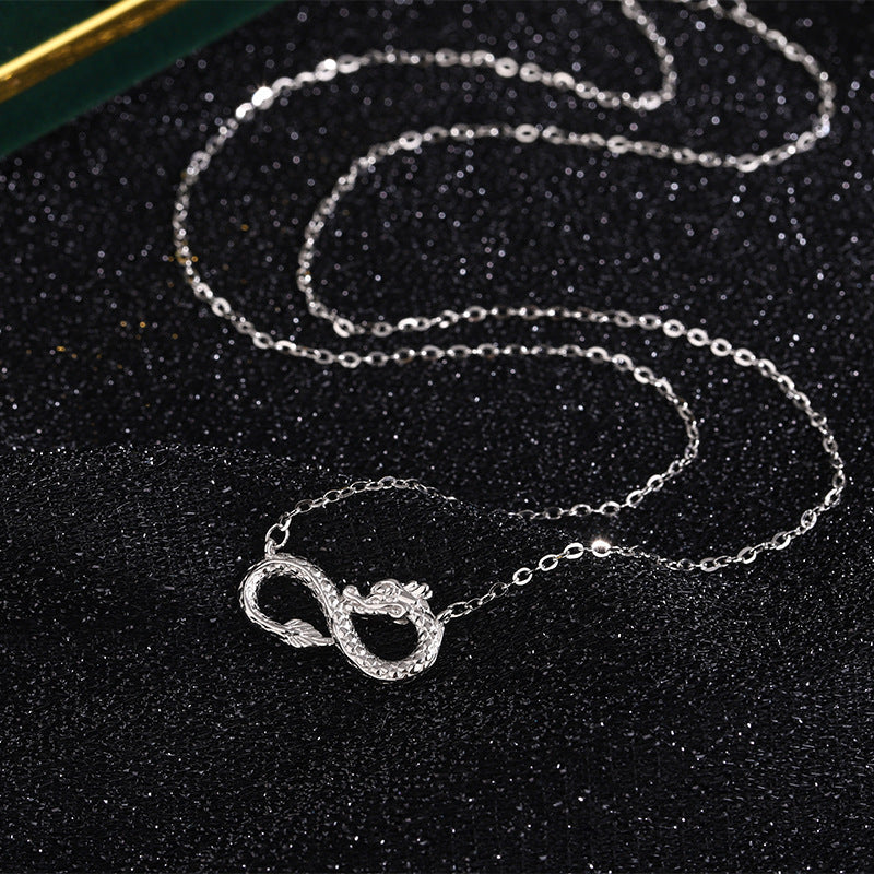 Collier pendentif en argent sterling 999 avec nœud sans fin de l'année du dragon et Buddha Stones
