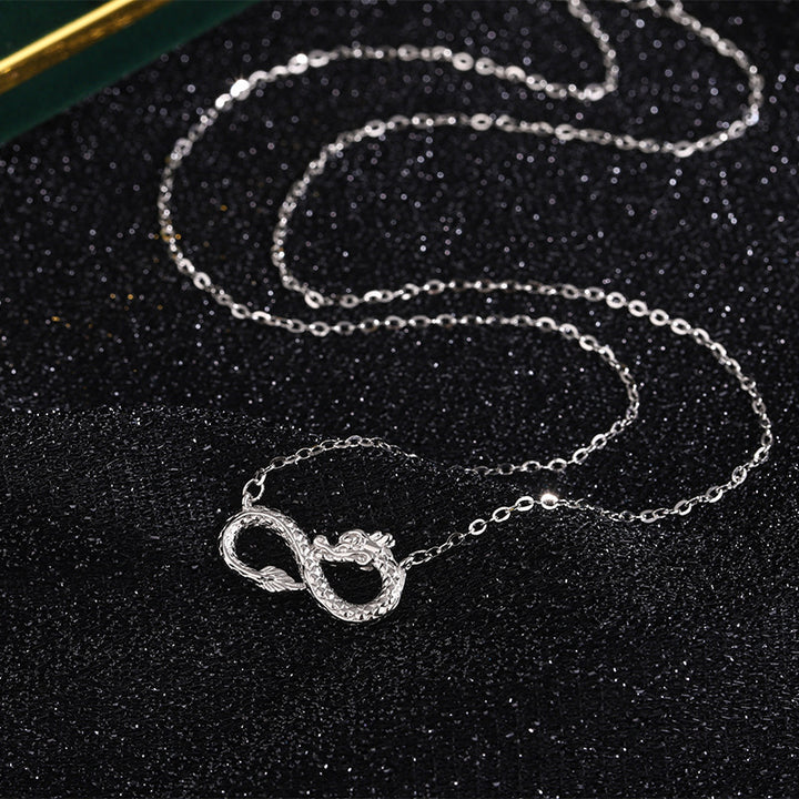 Collier pendentif en argent sterling 999 avec nœud sans fin de l'année du dragon et Buddha Stones