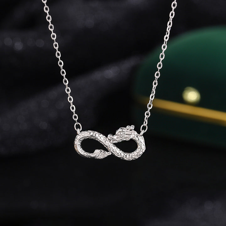 Collier pendentif en argent sterling 999 avec nœud sans fin de l'année du dragon et Buddha Stones