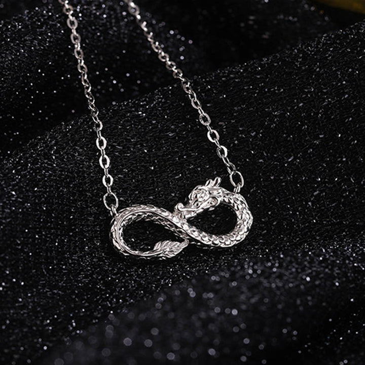 Collier pendentif en argent sterling 999 avec nœud sans fin de l'année du dragon et Buddha Stones