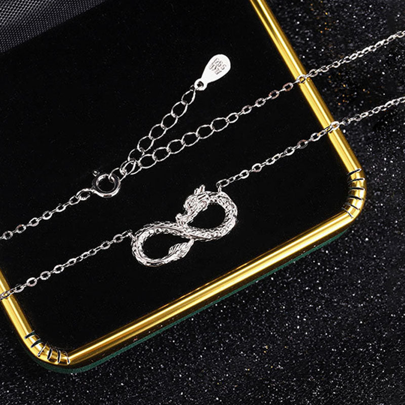 Collier pendentif en argent sterling 999 avec nœud sans fin de l'année du dragon et Buddha Stones