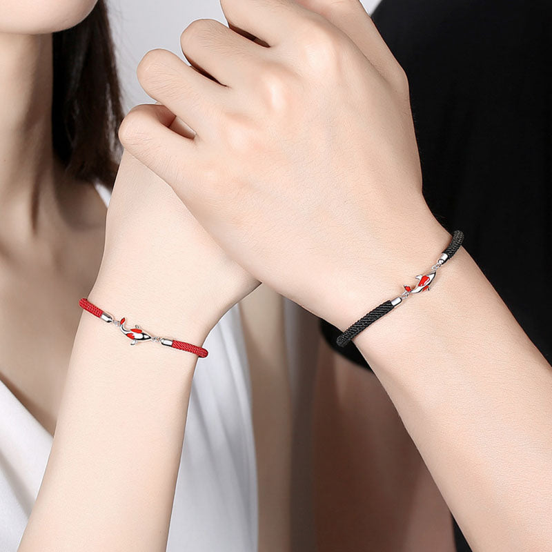 Bracelet couple chaîne tressée porte-bonheur Buddha Stones Buddha Fish