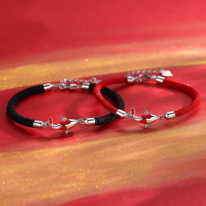 Bracelet couple chaîne tressée porte-bonheur Buddha Stones Buddha Fish