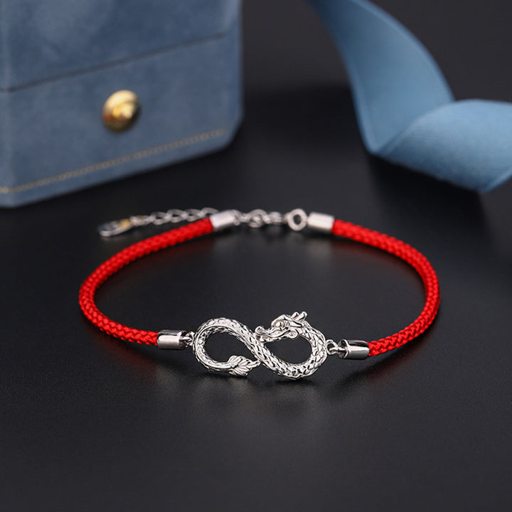 Bracelet de protection de la chance en argent sterling 999 avec nœud sans fin de Buddha Stones Année du Dragon