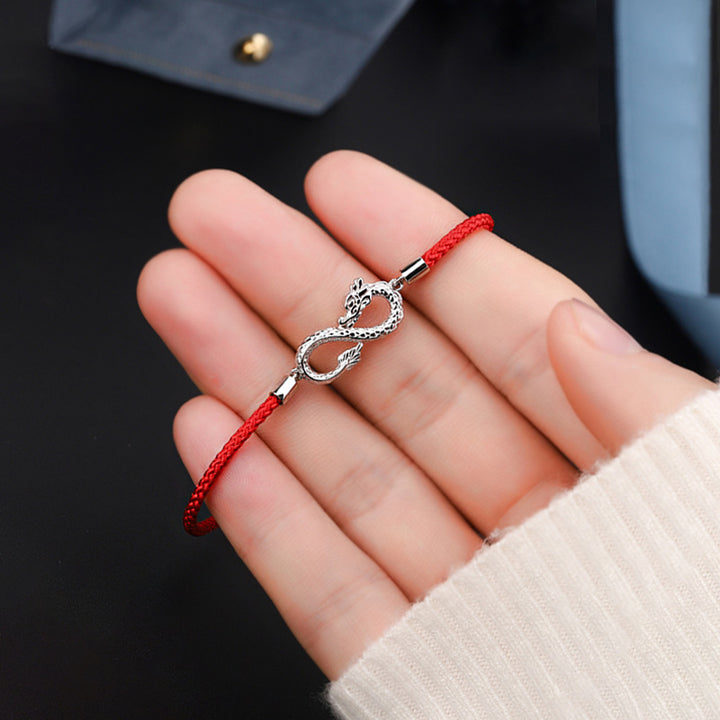 Bracelet de protection de la chance en argent sterling 999 avec nœud sans fin de Buddha Stones Année du Dragon