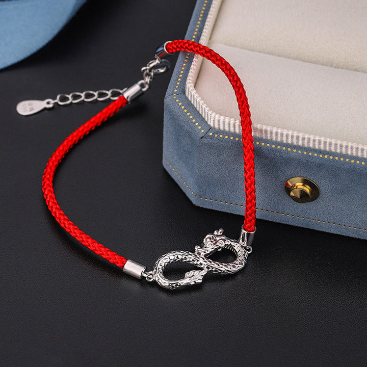Bracelet de protection de la chance en argent sterling 999 avec nœud sans fin de Buddha Stones Année du Dragon