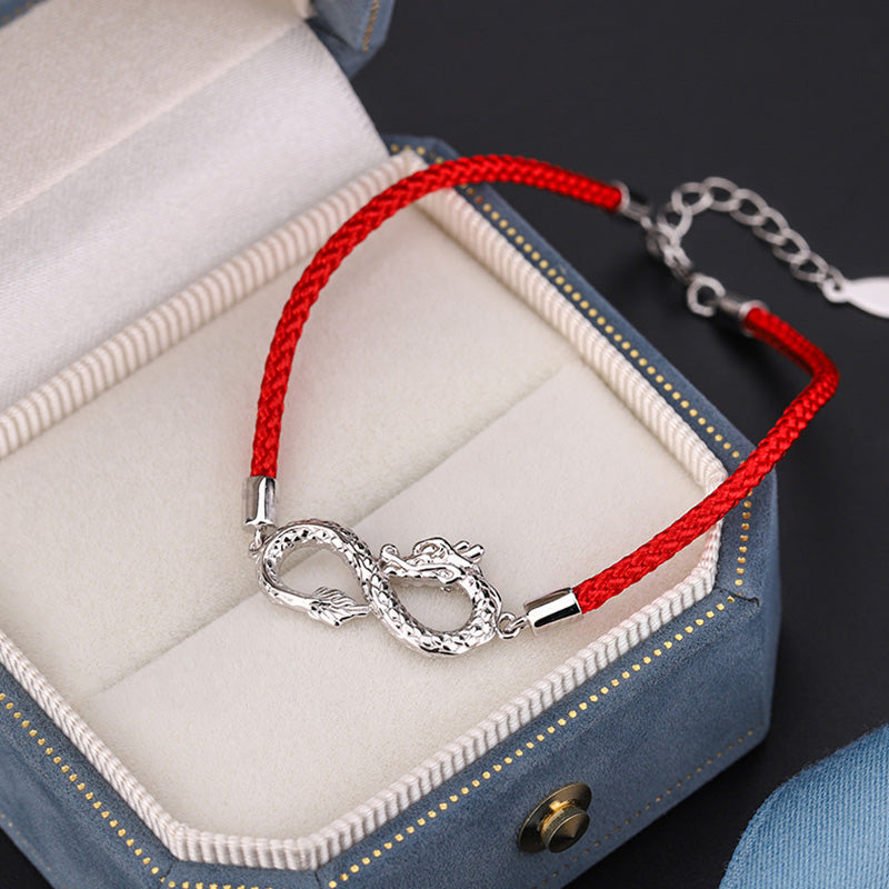 Bracelet de protection de la chance en argent sterling 999 avec nœud sans fin de Buddha Stones Année du Dragon