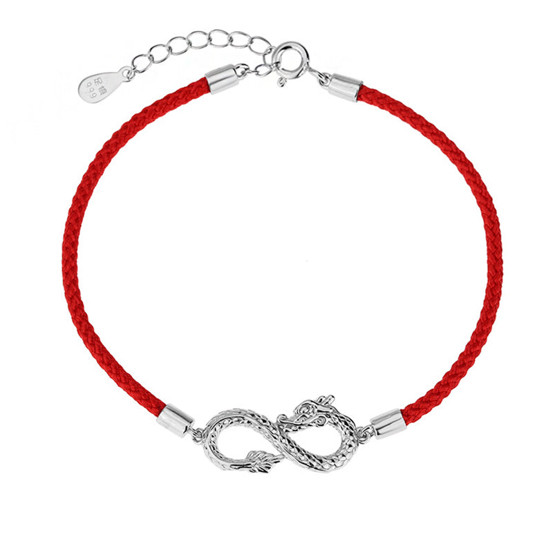 Bracelet de protection de la chance en argent sterling 999 avec nœud sans fin de Buddha Stones Année du Dragon