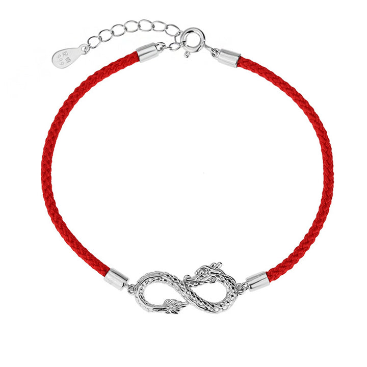 Bracelet de protection de la chance en argent sterling 999 avec nœud sans fin de Buddha Stones Année du Dragon