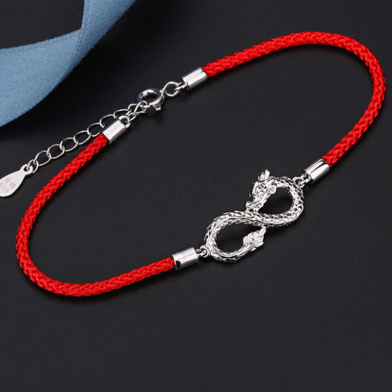Bracelet de protection de la chance en argent sterling 999 avec nœud sans fin de Buddha Stones Année du Dragon
