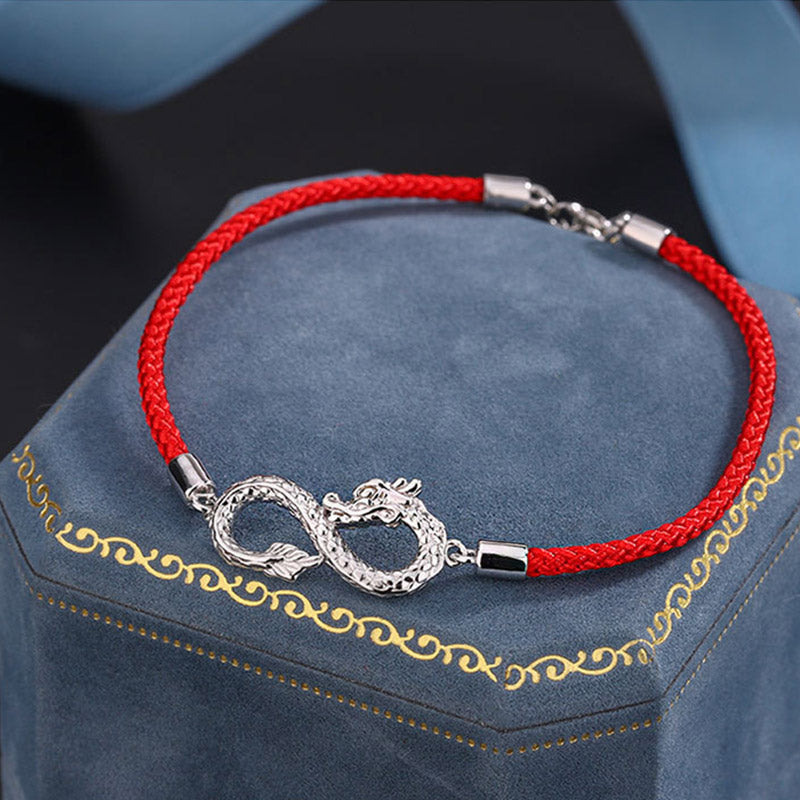 Bracelet de protection de la chance en argent sterling 999 avec nœud sans fin de Buddha Stones Année du Dragon