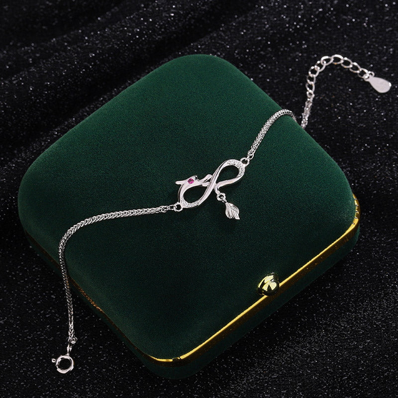 Bracelet de protection porte-bonheur en argent sterling 999 avec pendentif en forme de queue de nœud sans fin en zircon et Buddha Stones Année du Dragon