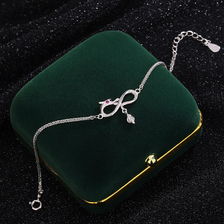 Bracelet de protection porte-bonheur en argent sterling 999 avec pendentif en forme de queue de nœud sans fin en zircon et Buddha Stones Année du Dragon
