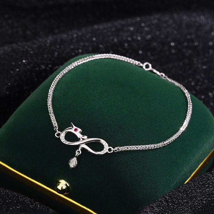 Bracelet de protection porte-bonheur en argent sterling 999 avec pendentif en forme de queue de nœud sans fin en zircon et Buddha Stones Année du Dragon