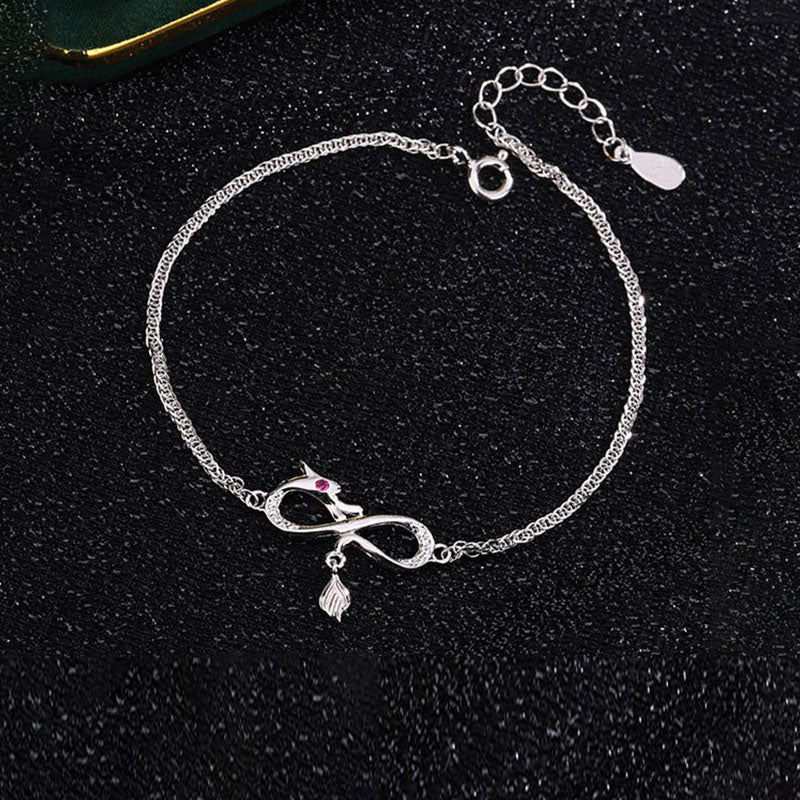 Bracelet de protection porte-bonheur en argent sterling 999 avec pendentif en forme de queue de nœud sans fin en zircon et Buddha Stones Année du Dragon