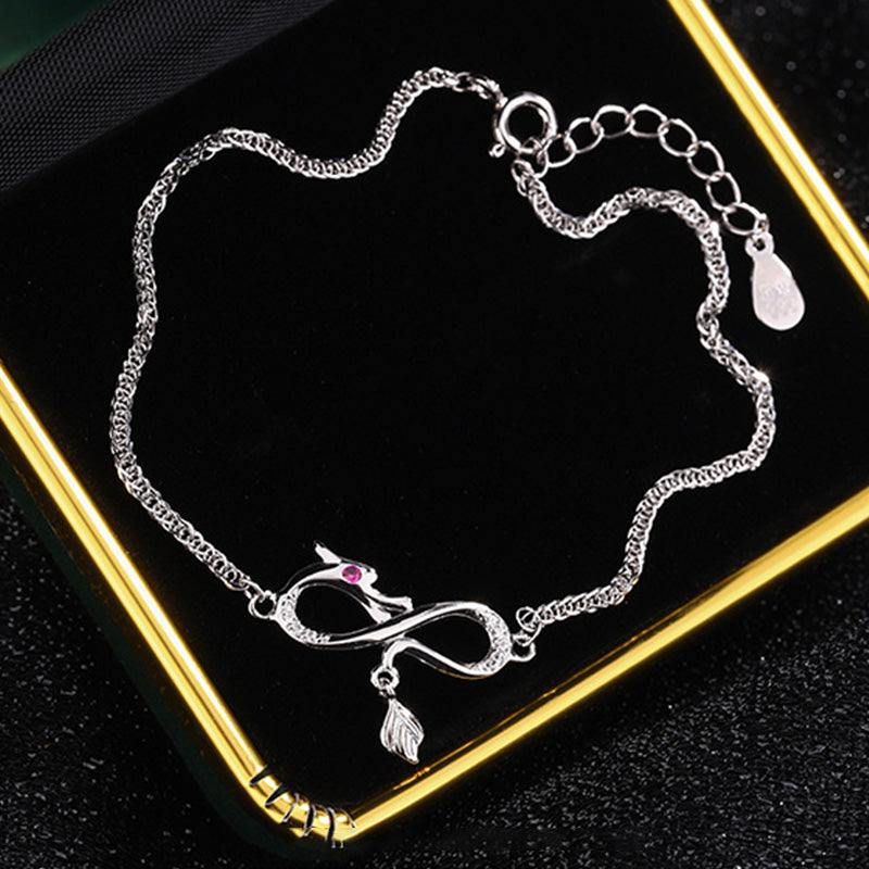 Bracelet de protection porte-bonheur en argent sterling 999 avec pendentif en forme de queue de nœud sans fin en zircon et Buddha Stones Année du Dragon