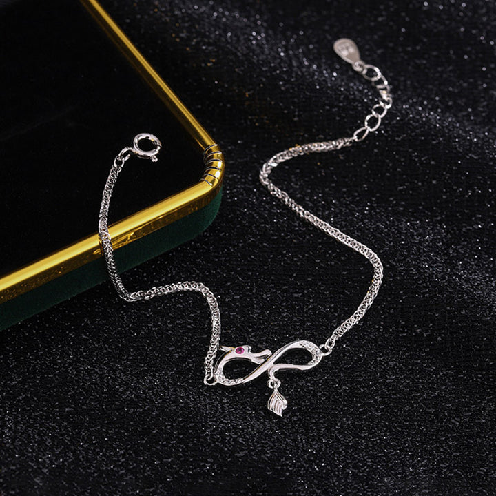 Bracelet de protection porte-bonheur en argent sterling 999 avec pendentif en forme de queue de nœud sans fin en zircon et Buddha Stones Année du Dragon