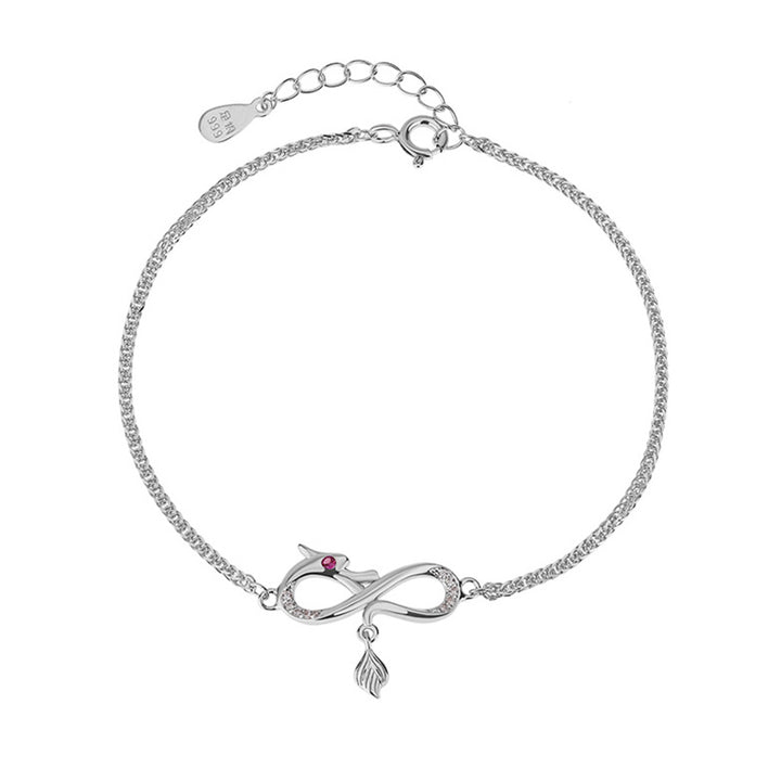 Bracelet de protection porte-bonheur en argent sterling 999 avec pendentif en forme de queue de nœud sans fin en zircon et Buddha Stones Année du Dragon