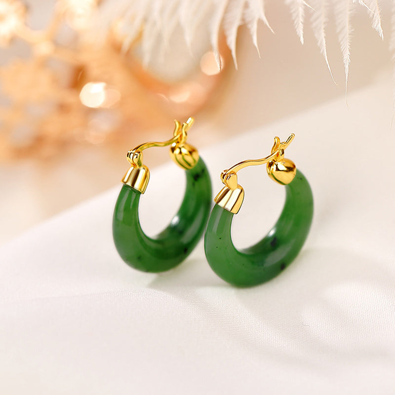 Boucles d'oreilles pendantes en jade cyan naturel Hetian rond, plaqué or et argent sterling 925, Buddha Stones. - Jade cyan Hetian (Succès ♥ Guérison) - image 0