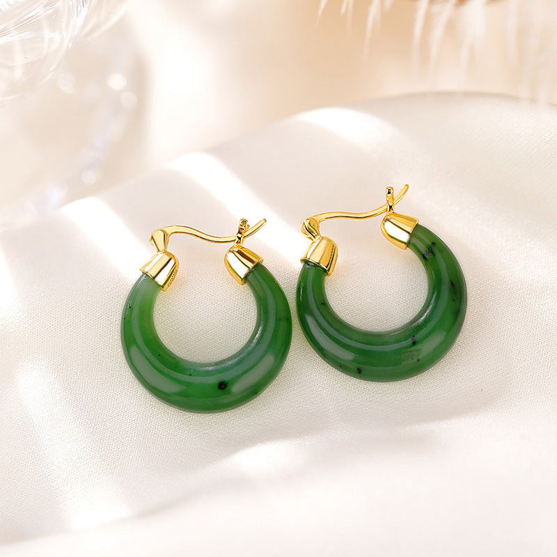 Boucles d'oreilles pendantes en jade cyan naturel Hetian rond, plaqué or et argent sterling 925, Buddha Stones. - image 2