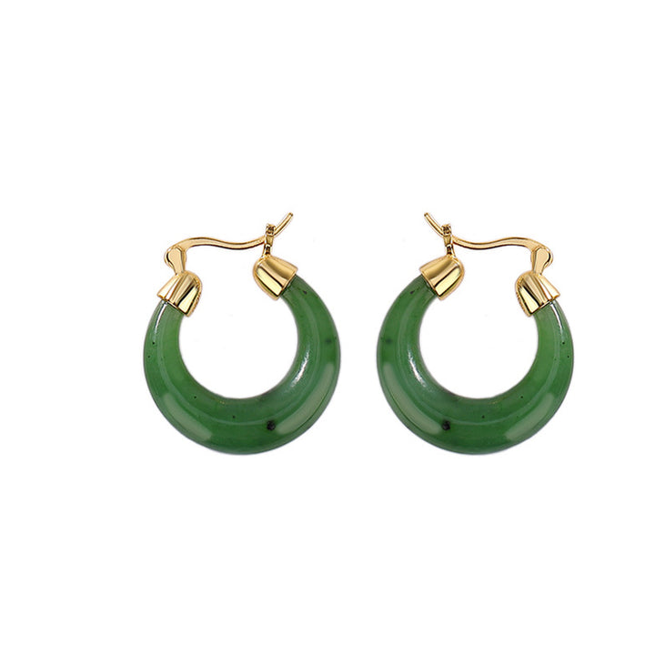 Boucles d'oreilles pendantes porte-bonheur en jade cyan Hetian naturel rond en argent sterling 925 plaqué or avec Buddha Stones