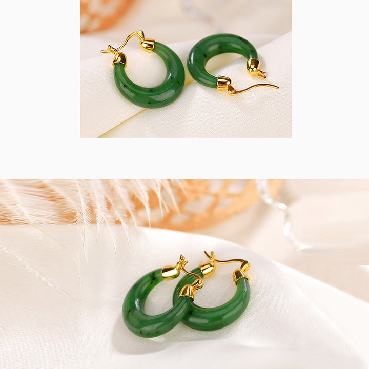 Boucles d'oreilles pendantes en jade cyan naturel Hetian rond, plaqué or et argent sterling 925, Buddha Stones. - image 4