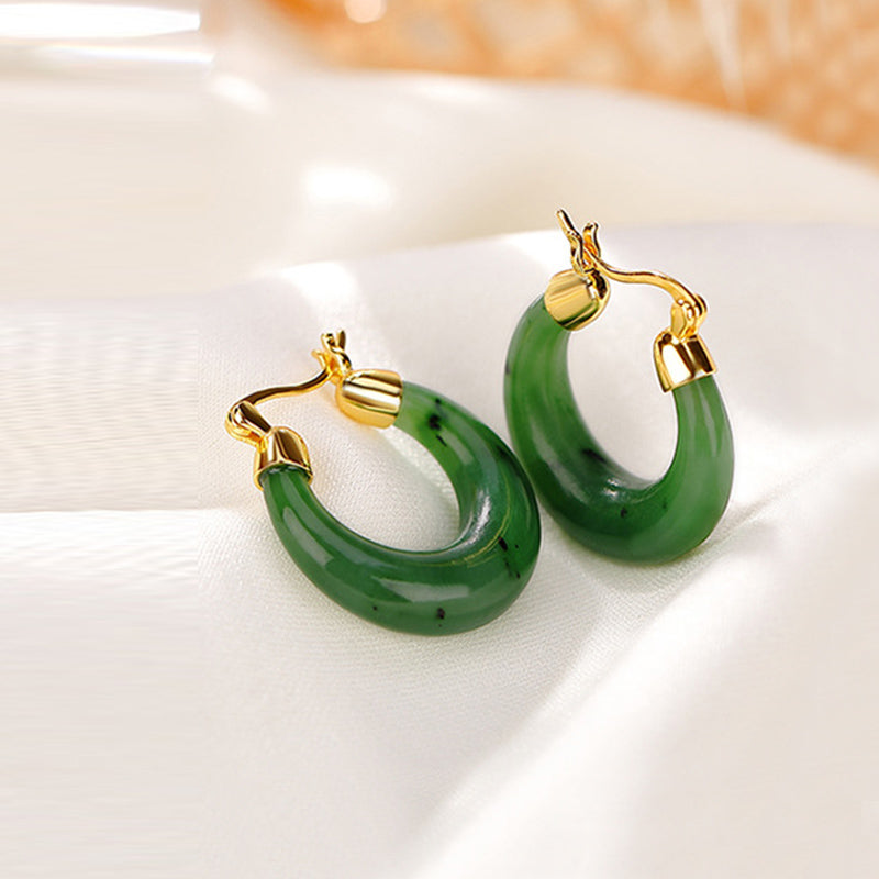 Boucles d'oreilles pendantes en jade cyan naturel Hetian rond, plaqué or et argent sterling 925, Buddha Stones. - image 3