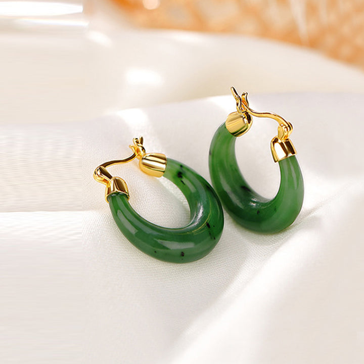 Boucles d'oreilles pendantes en jade cyan naturel Hetian rond, plaqué or et argent sterling 925, Buddha Stones. - image 3