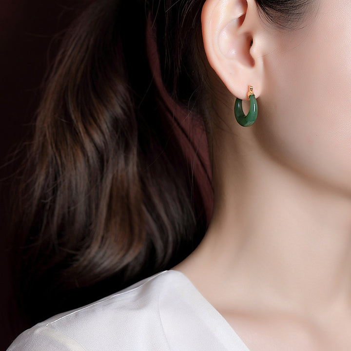 Boucles d'oreilles pendantes porte-bonheur en jade cyan Hetian naturel rond en argent sterling 925 plaqué or avec Buddha Stones